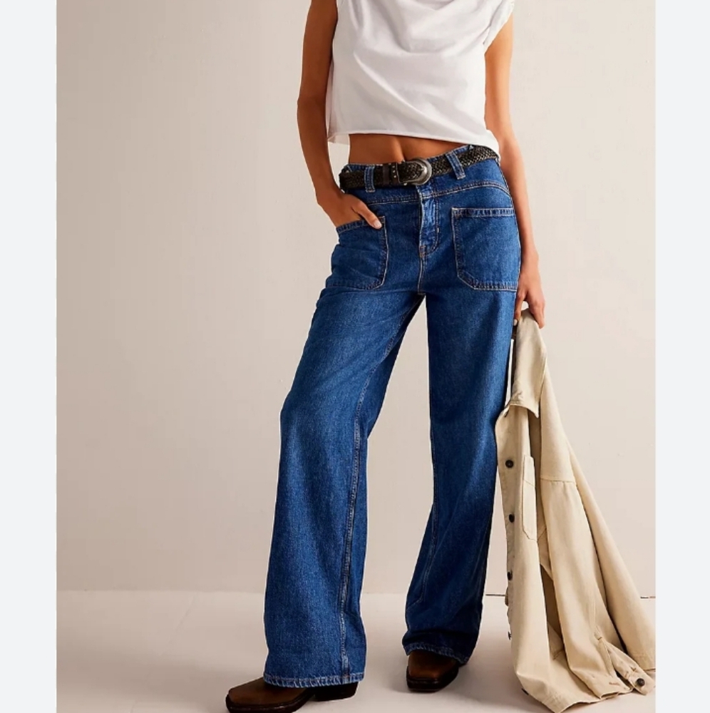 Free People Indigo Wide-Leg Flare Jeans